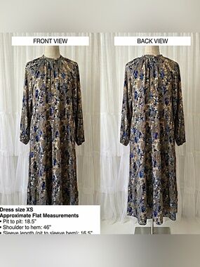 A New Day Women’s Long Sleeve Gray/Blue/White Floral Pattern Maxi Dress Size XS